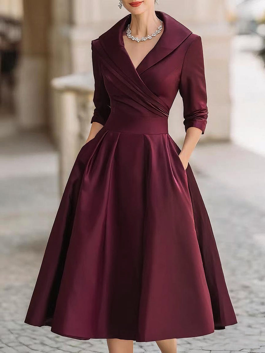 Beatrice | Women¡äs Retro Satin Midi Dress Featuring a Draped Collar