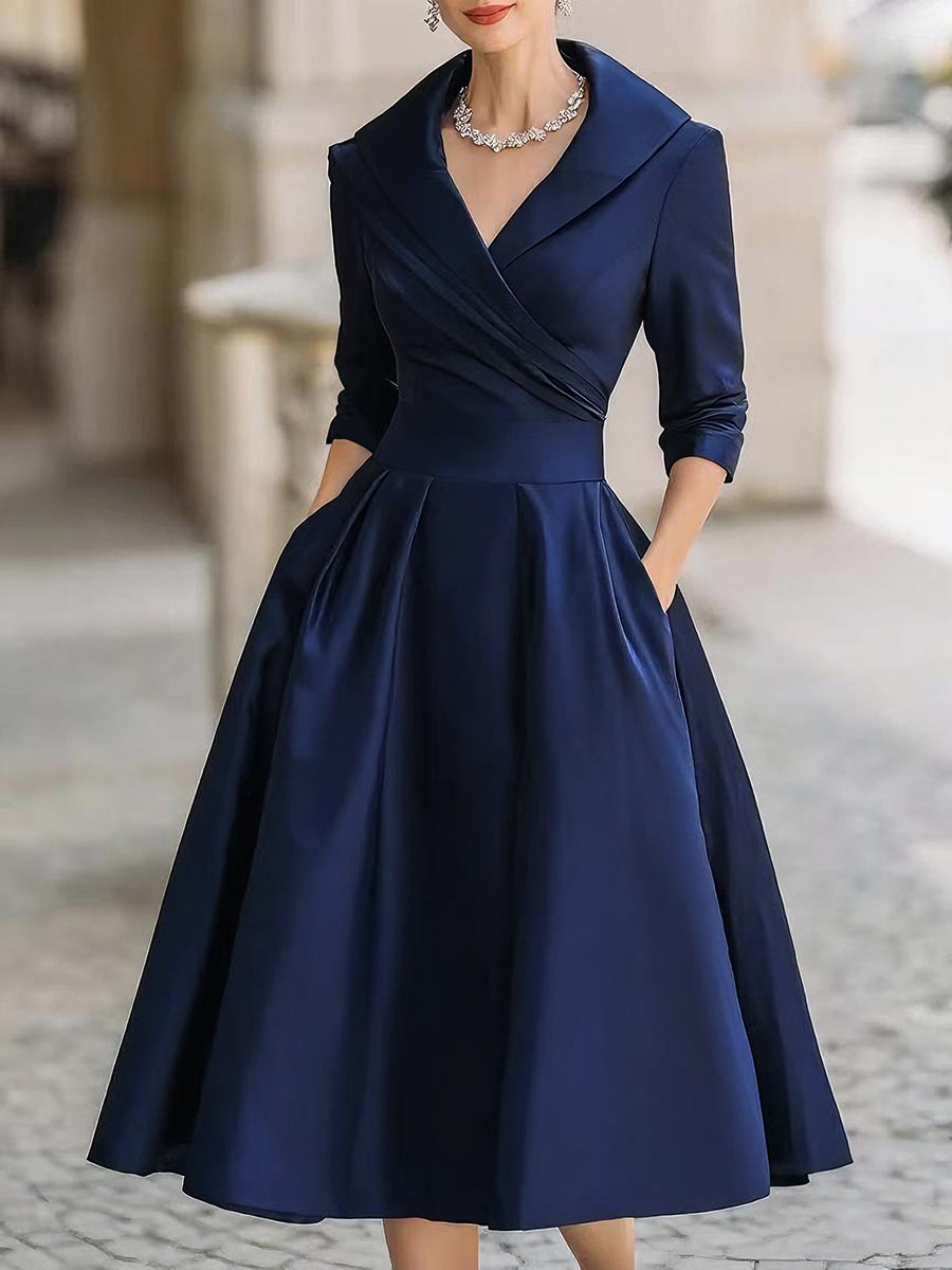 Beatrice | Women¡äs Retro Satin Midi Dress Featuring a Draped Collar