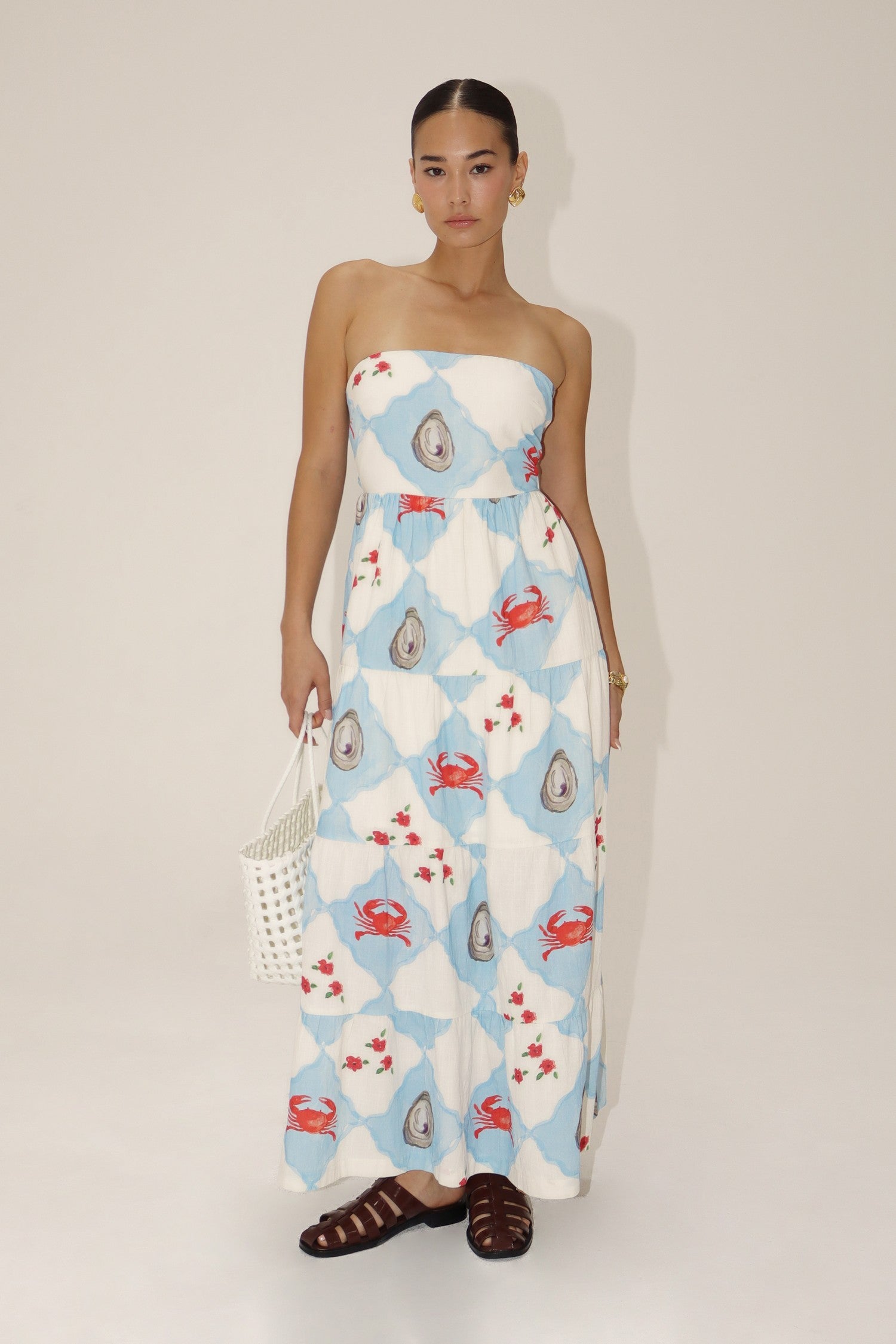 Blue Coastal Crab Tube Maxi Dress