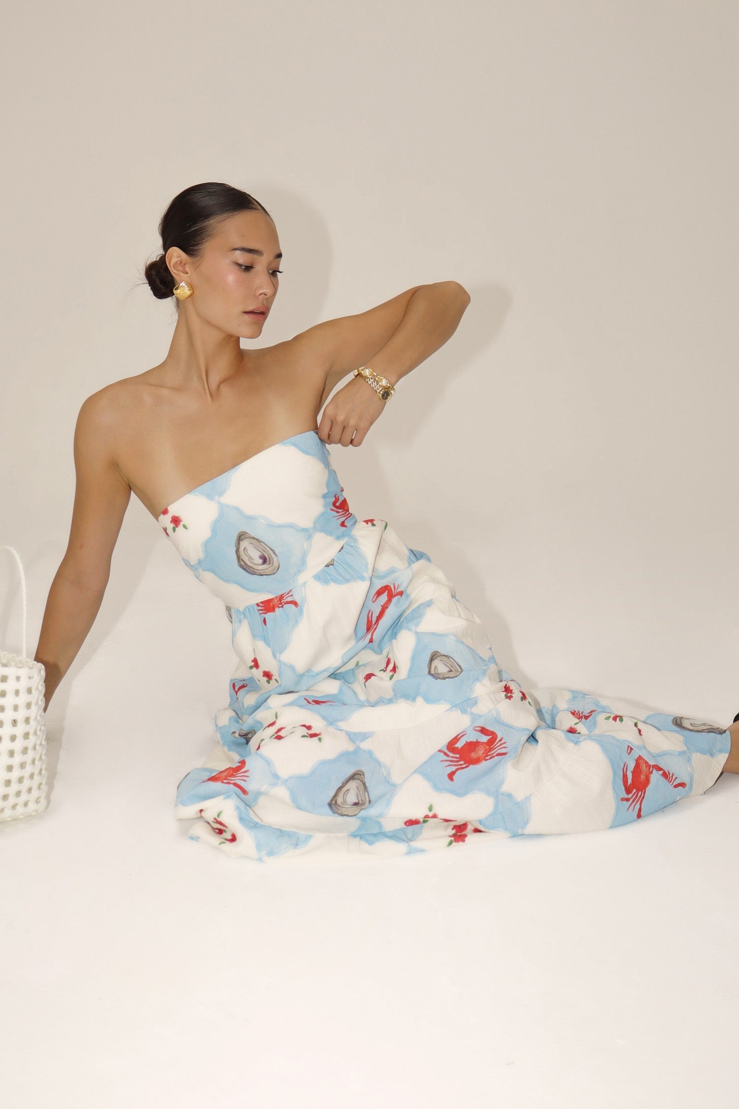 Blue Coastal Crab Tube Maxi Dress
