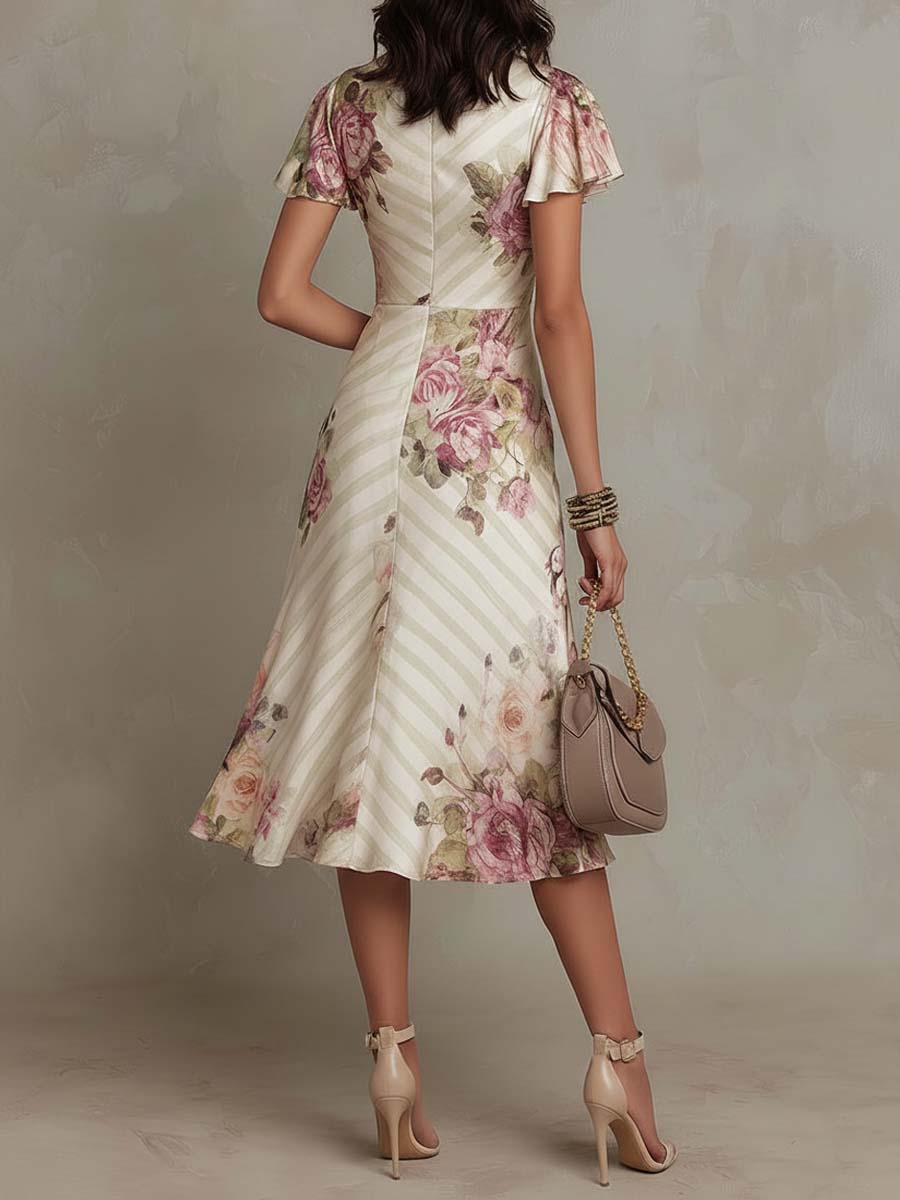 Delilah | Chic Vintage Floral Chiffon Midi Dress
