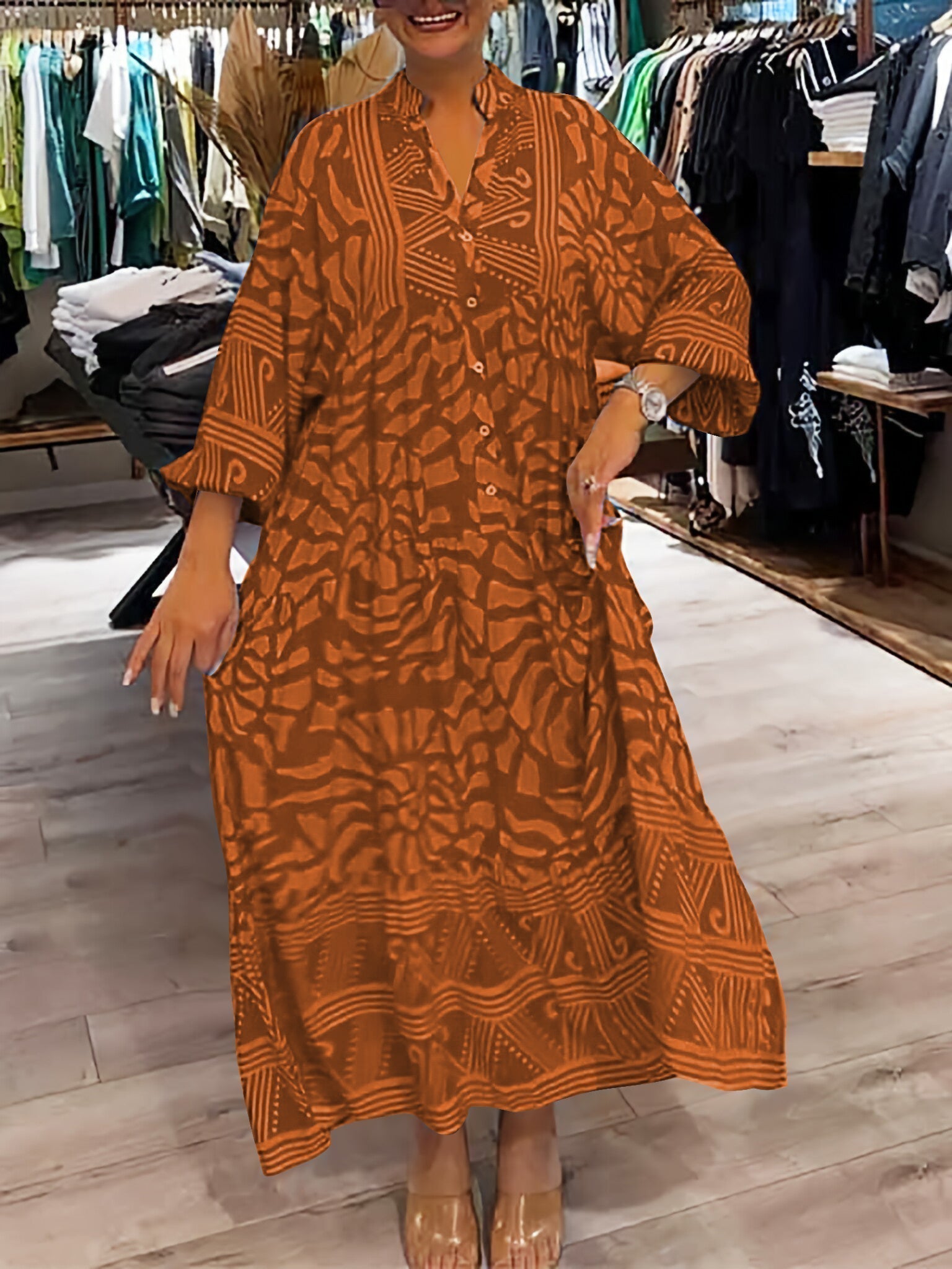 Fiorabelle | Women's V Neck Flowy Dress with Loose Fit and Tummy Control