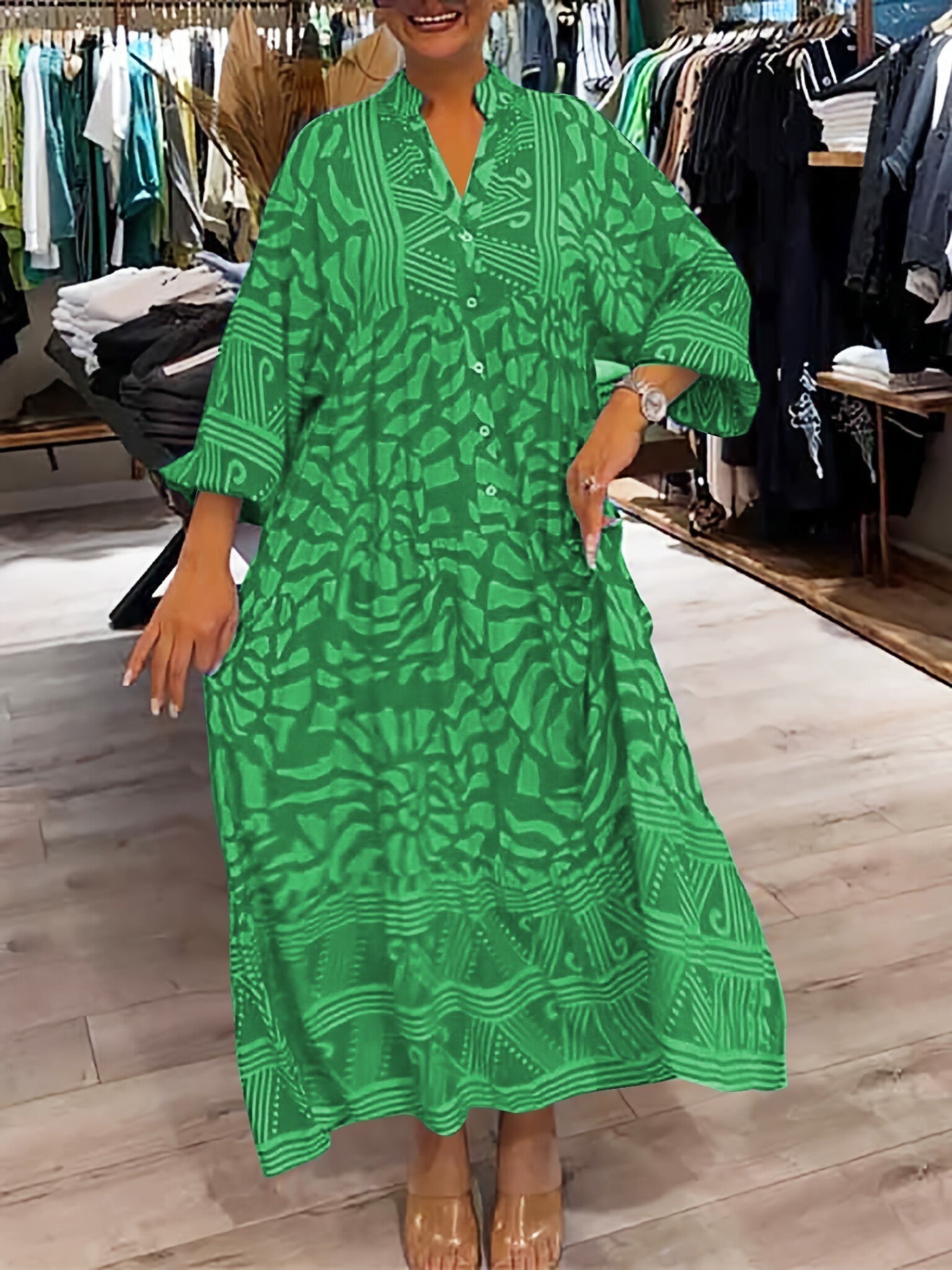Fiorabelle | Women's V Neck Flowy Dress with Loose Fit and Tummy Control