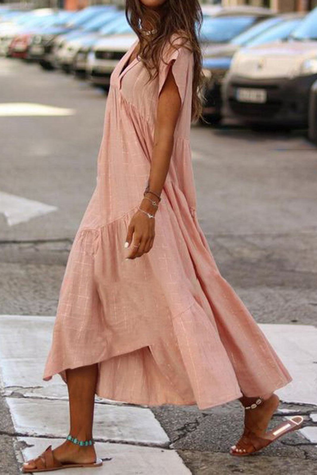Amaya | Women's V-Neck Midi Dress with Tiered Design and Flutter Sleeves