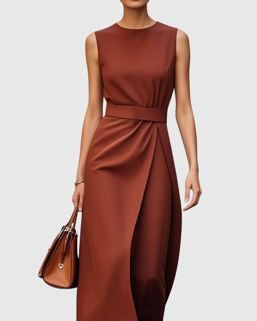 Astelle | Women's Sleeveless Midi Dress with Round Neck and Twisted Detail