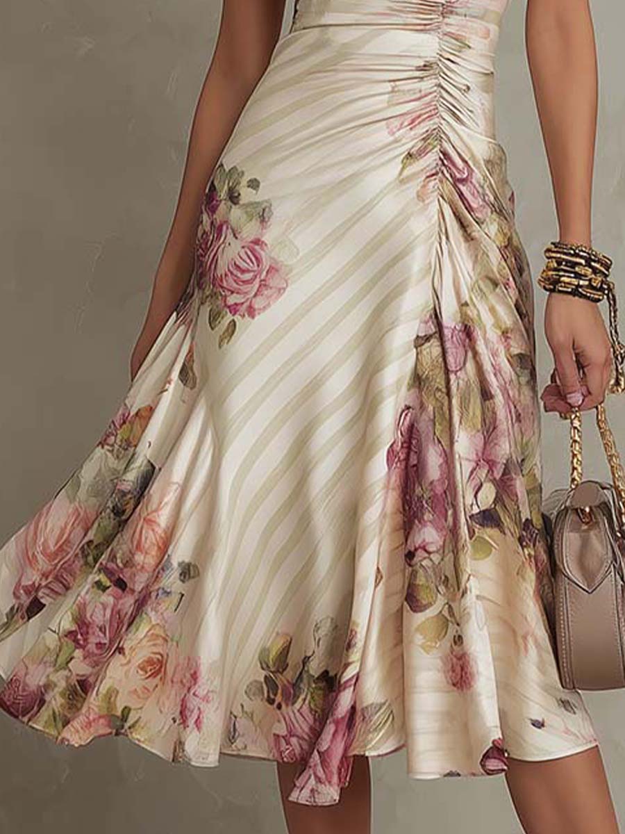 Delilah | Chic Vintage Floral Chiffon Midi Dress