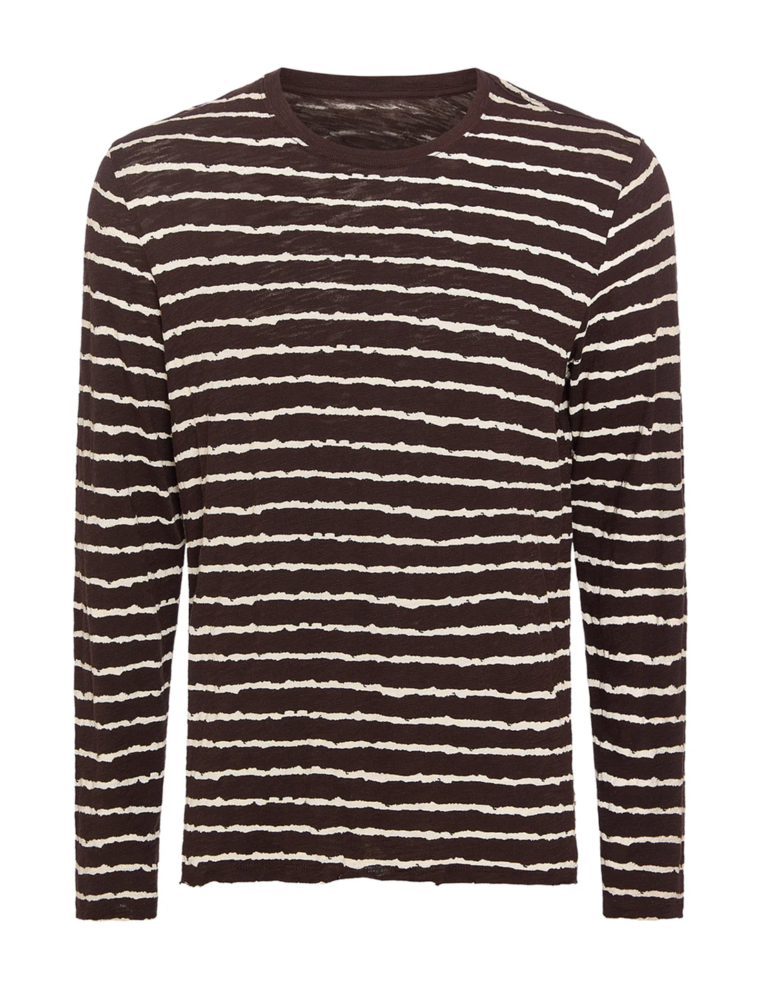 Slub Jersey Long Sleeve Destroyed Wash Crew, Dark Chocolate/Chalk