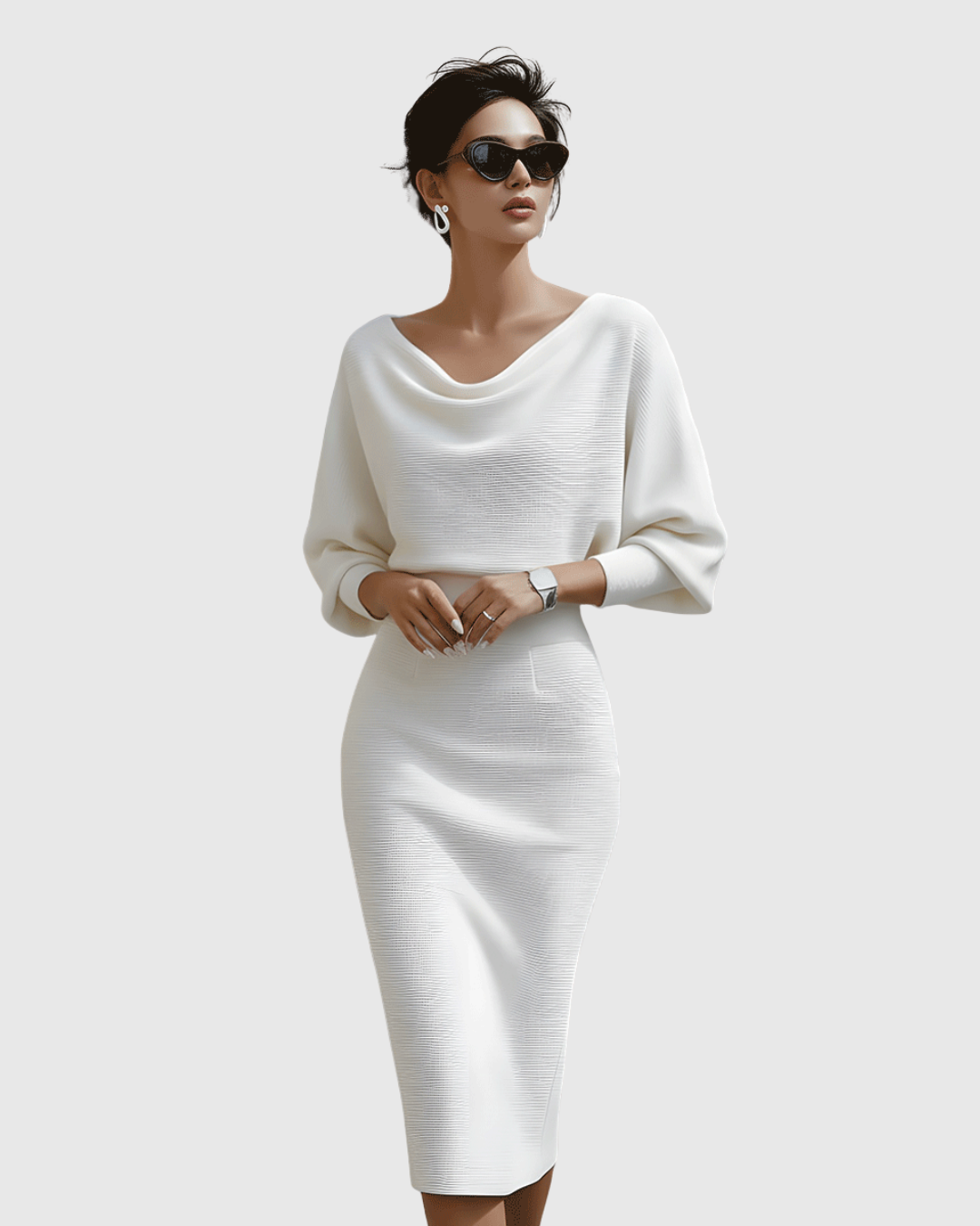 Adriana | Women's Midi Dress with Cowl Neck and Batwing Sleeves