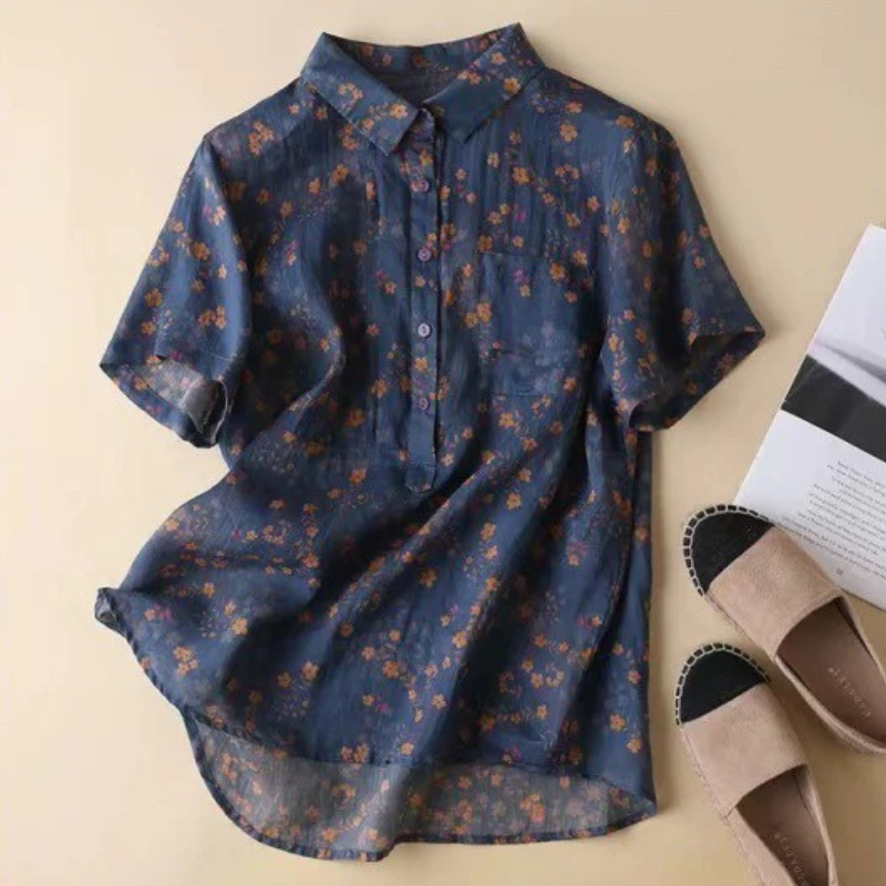 Coralie | Floral Half-Placket Shirt with Button Detail