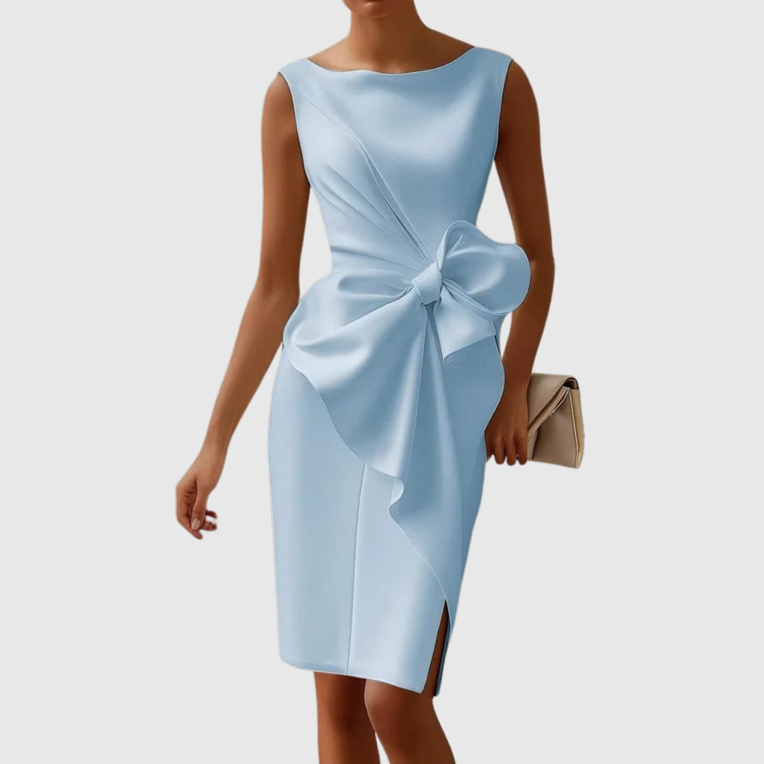 Eloise | Women's Boat Neck Sleeveless Midi Dress with Bow Detail