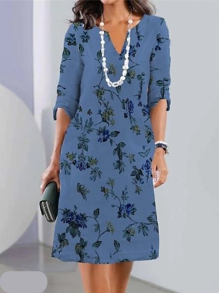 Florence | Women's Floral Print Double Tunic Dress with Short Sleeves and Relaxed Fit