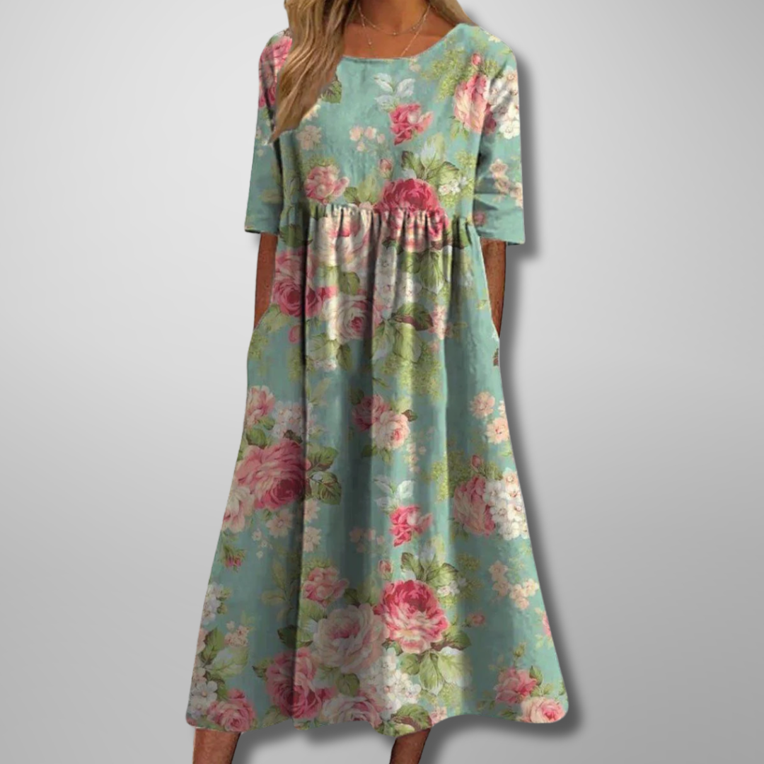 Amelia | Women's Floral Midi Dress with Relaxed Fit and Soft Fabric