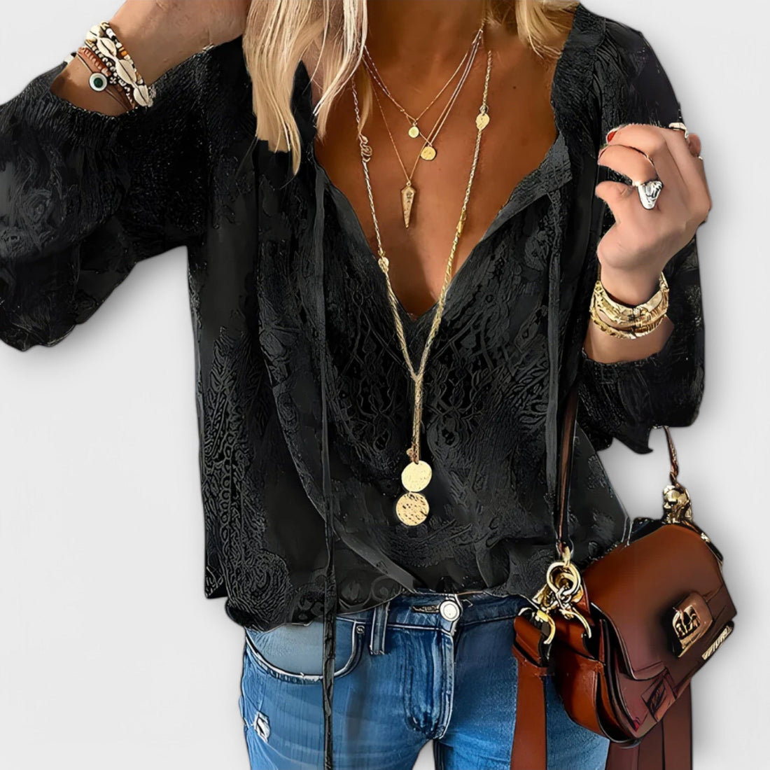 Clara | Boho Lace Blouse with V-Neck and Long Sleeves