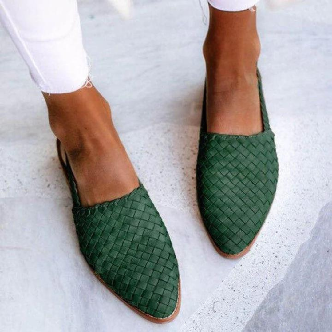 Amelie | Women's Woven Ballerinas with Vegan Leather and Classic Design