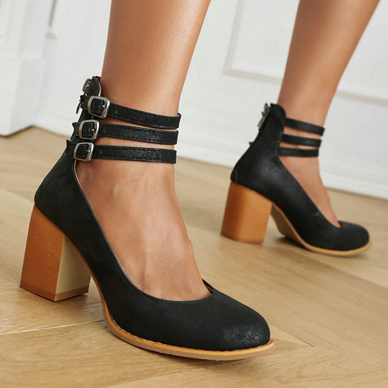 Casilda | Smooth Sandals with Ankle Strap and Thick Heel