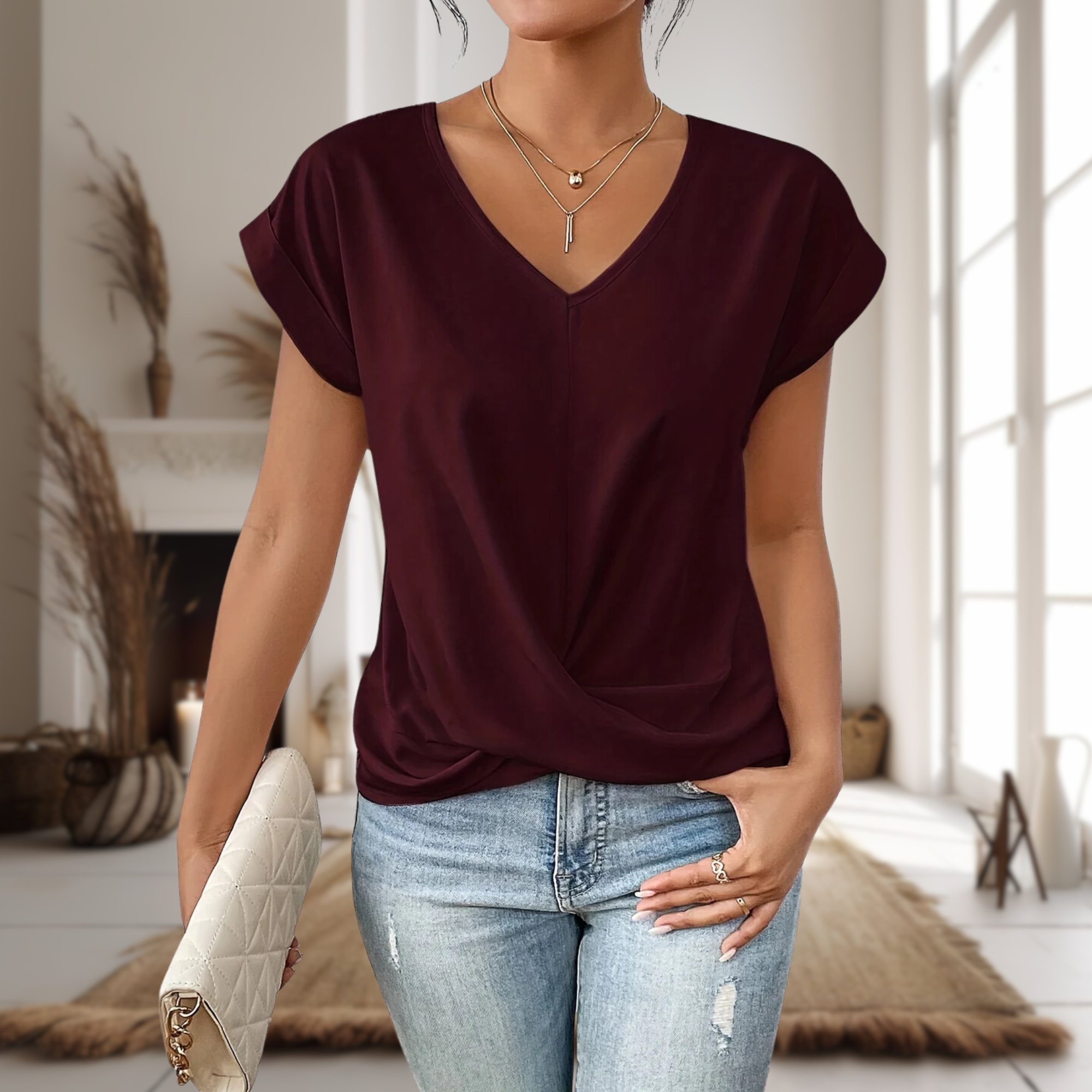 Adeline | Casual Sweetheart Neck T-Shirt with Short Sleeves