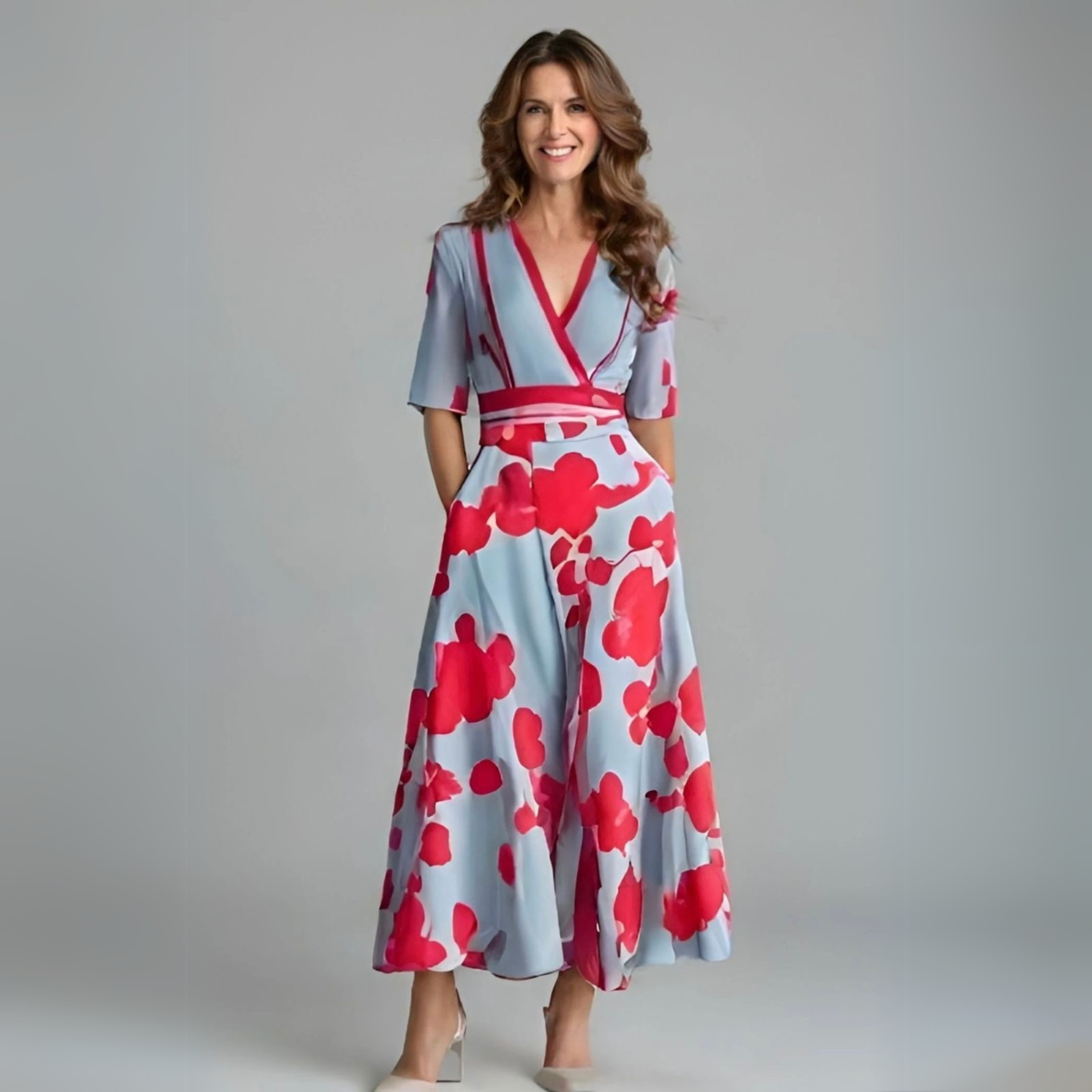 Diana | Women's Floral Wrap Dress with Adjustable Tie and Short Sleeves