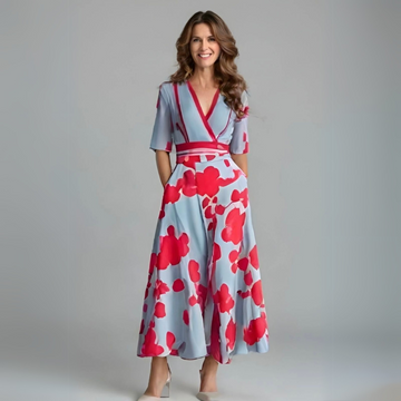 Diana | Women's Floral Wrap Dress with Adjustable Tie and Short Sleeves