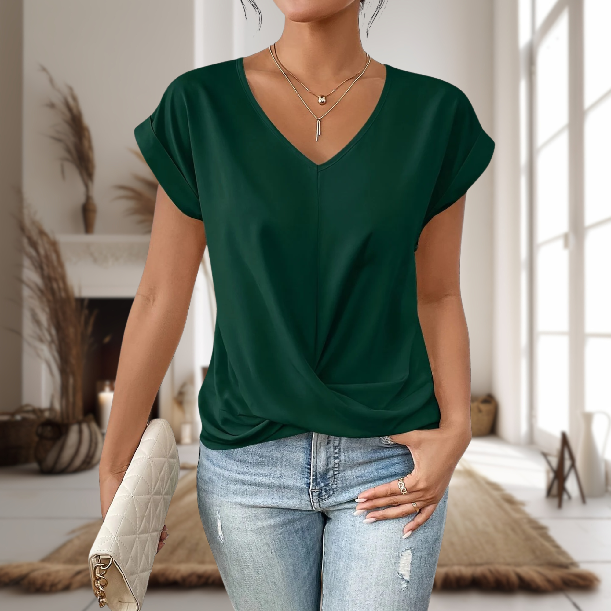 Adeline | Casual Sweetheart Neck T-Shirt with Short Sleeves