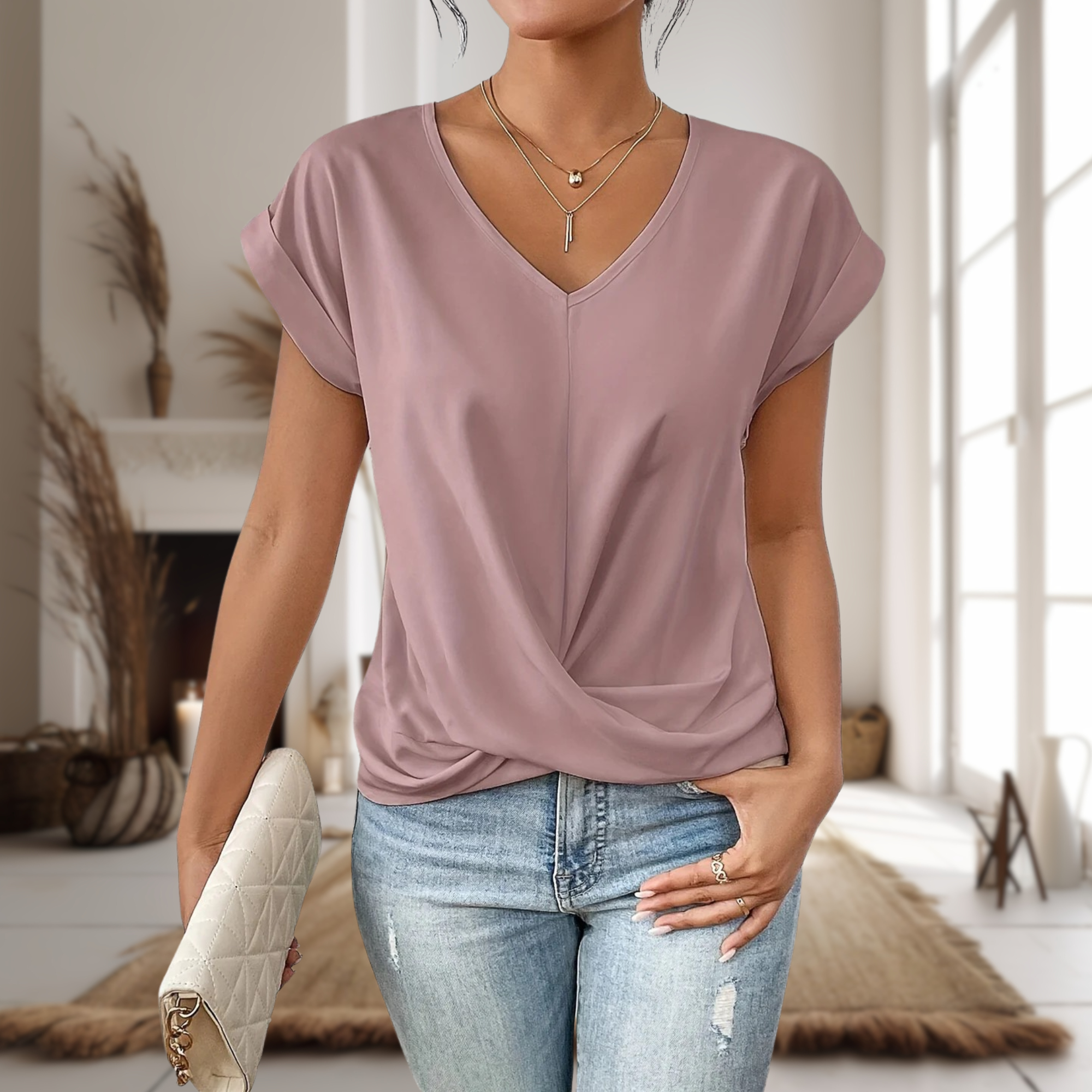 Adeline | Casual Sweetheart Neck T-Shirt with Short Sleeves