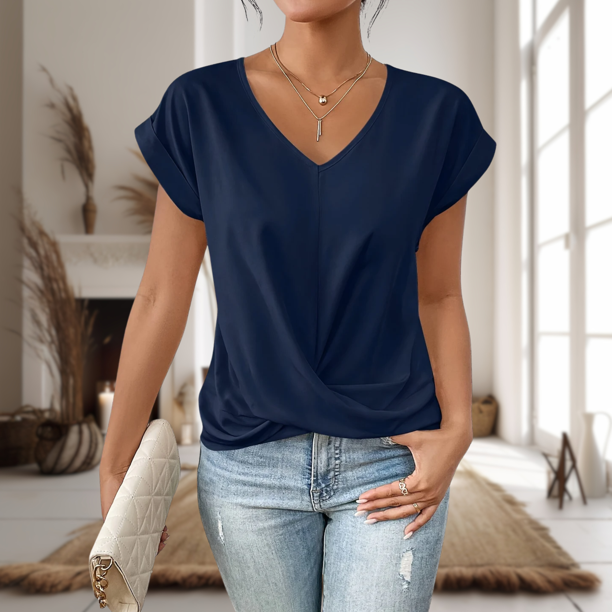 Adeline | Casual Sweetheart Neck T-Shirt with Short Sleeves