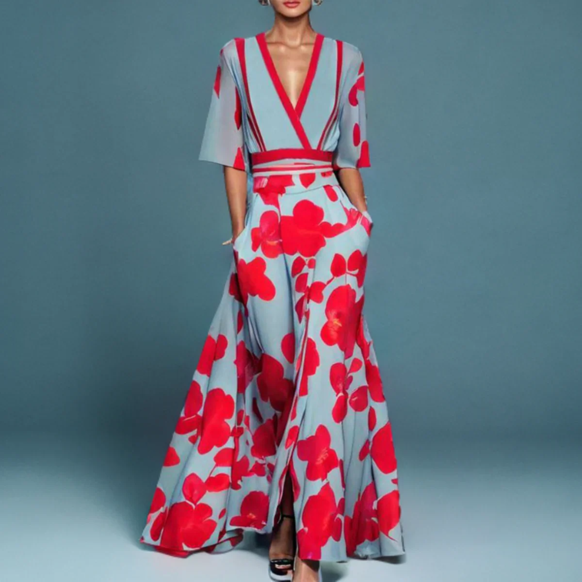 Diana | Women's Floral Wrap Dress with Adjustable Tie and Short Sleeves