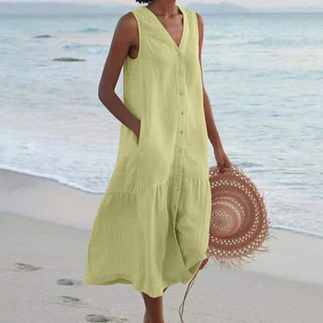 Barbara | Sleeveless Buttoned Midi Dress