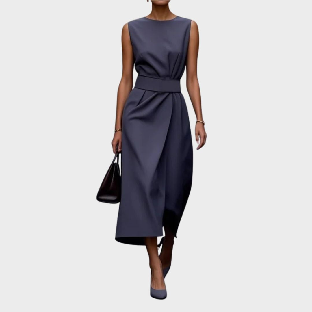 Astelle | Women's Sleeveless Midi Dress with Round Neck and Twisted Detail