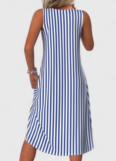 Breezy | Women's Striped Sleeveless Midi Dress Round Neck Summer Dress