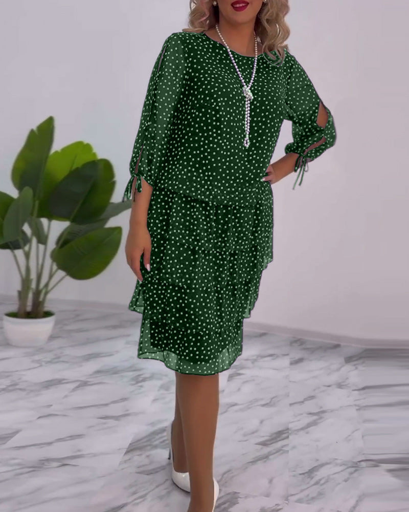 Dotty | Women's Polka Dot Tiered Midi Dress 3/4 Sleeve Chiffon