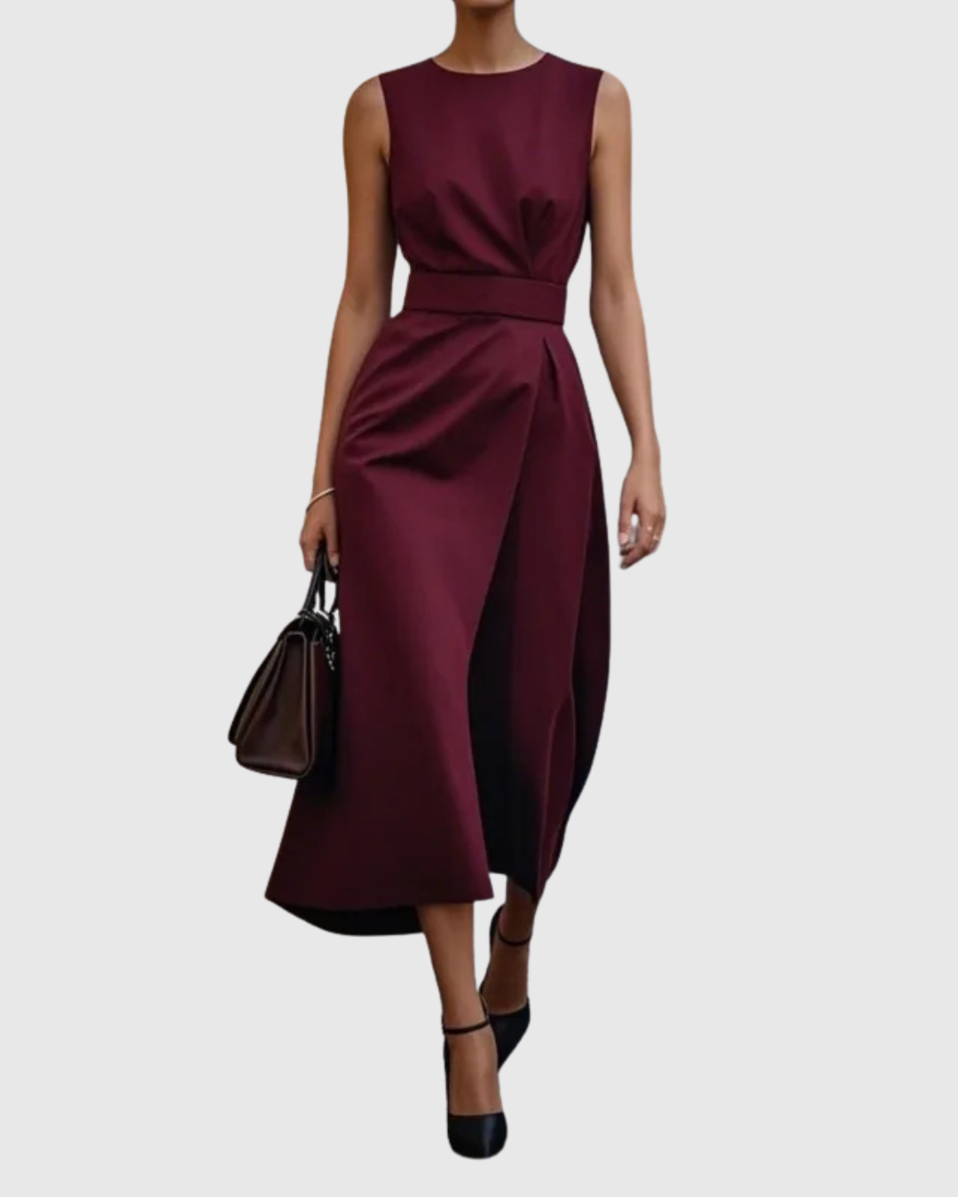 Astelle | Women's Sleeveless Midi Dress with Round Neck and Twisted Detail