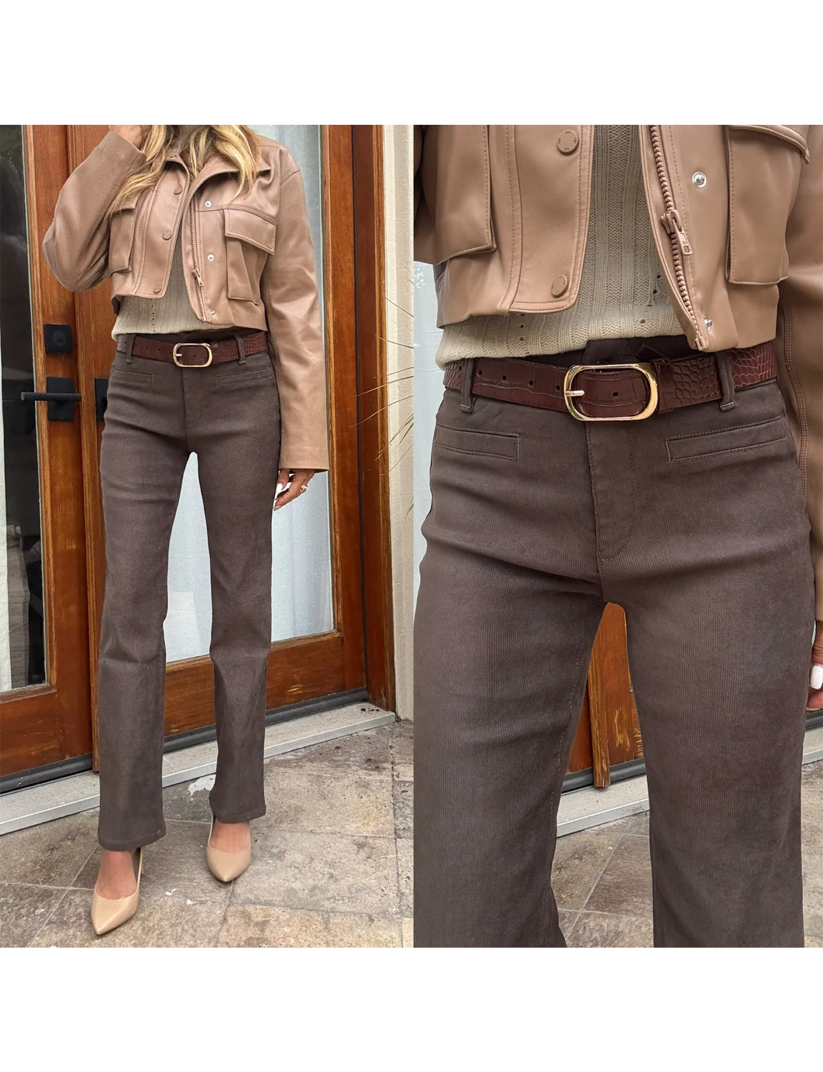 Tami Velvet Suede Feel Pant, Brown