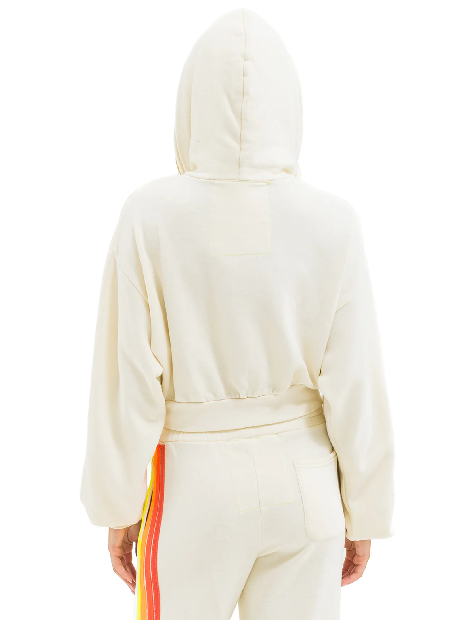 5 Stripe Cropped Relaxed Zip Hoodie, Vintage White/White Neon