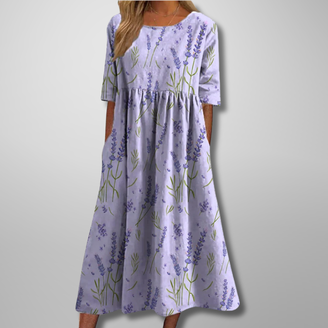 Amelia | Women's Floral Midi Dress with Relaxed Fit and Soft Fabric