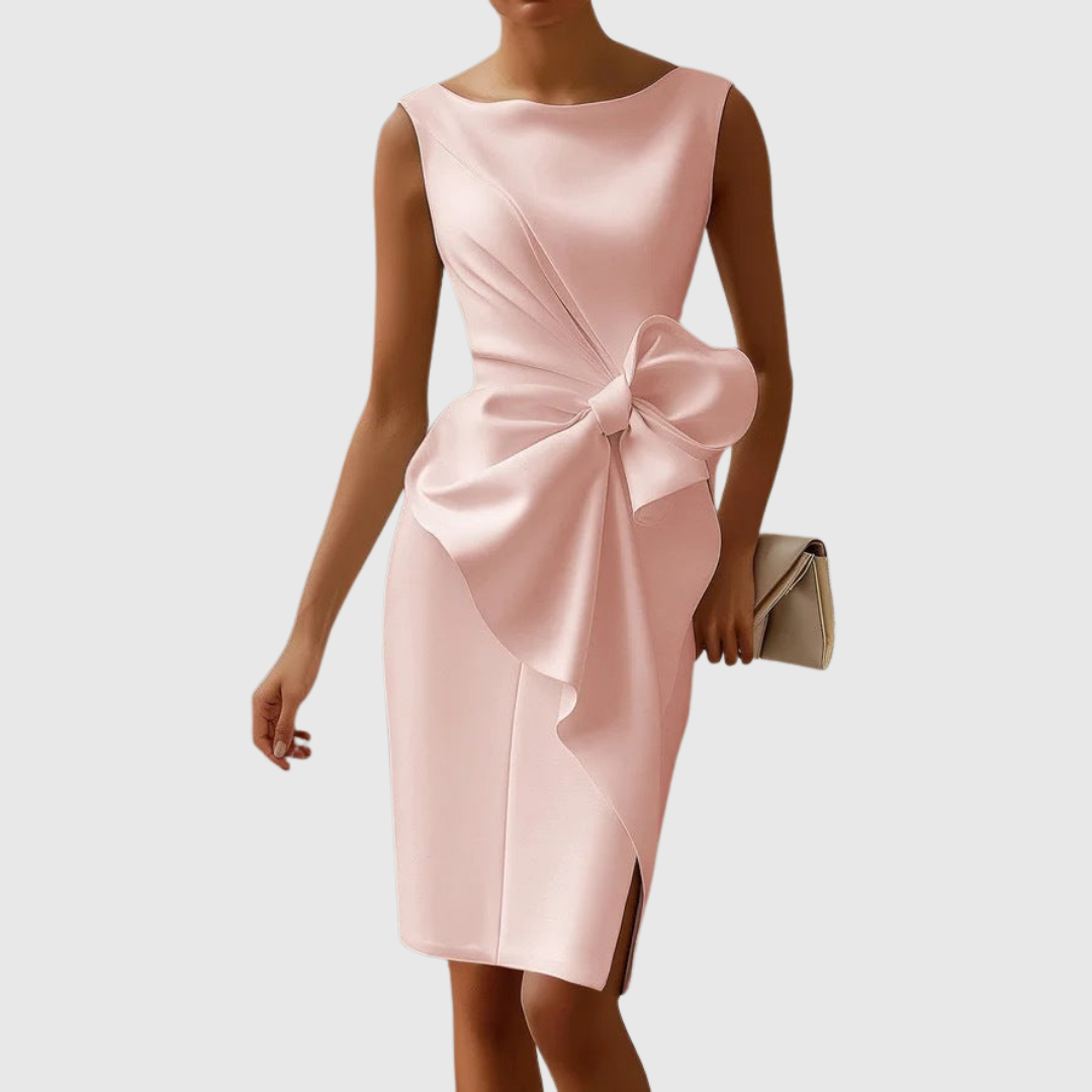 Eloise | Women's Boat Neck Sleeveless Midi Dress with Bow Detail