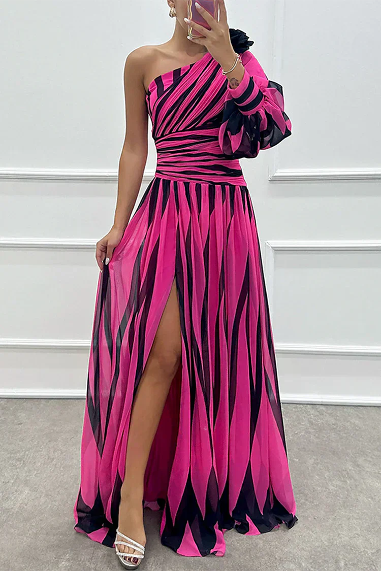 Bonnie | Elegant Striped One Shoulder Maxi Dress