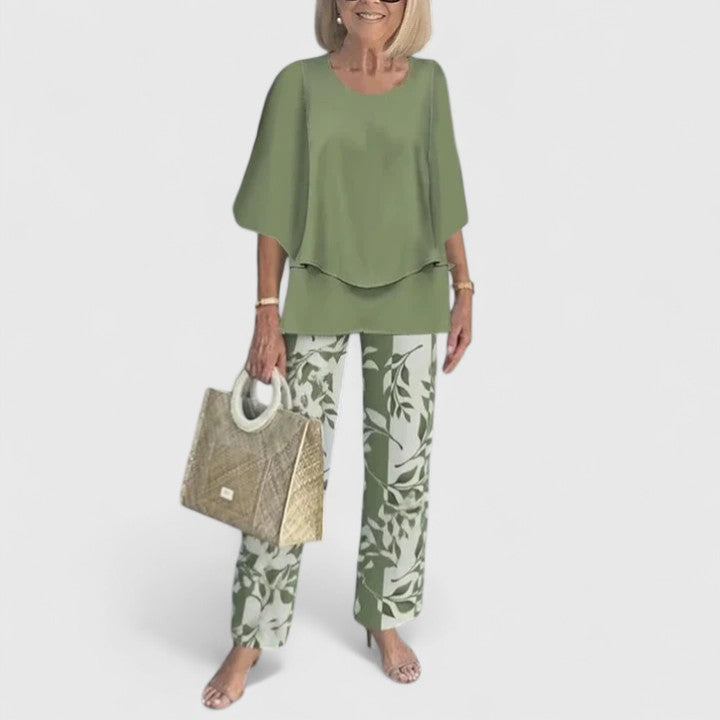 Celine | Women's Floral Print Top with Wide-Leg Trousers Set