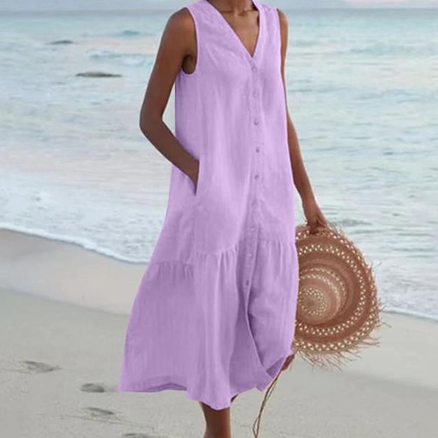 Barbara | Sleeveless Buttoned Midi Dress