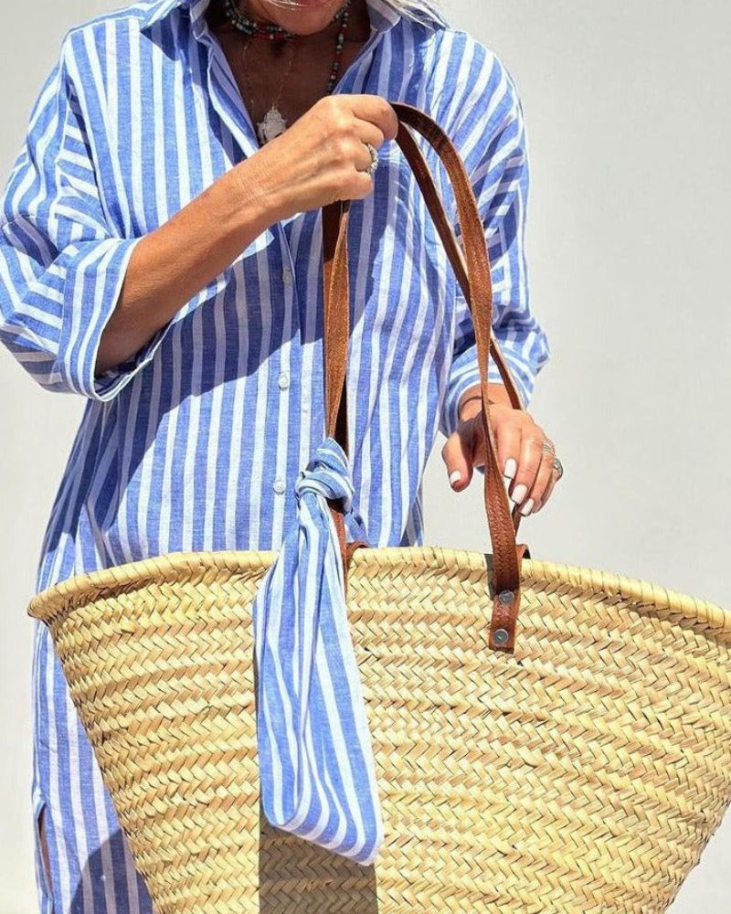 Ellison | Women's Striped Shirt Dress with Button Closure and Side Pockets