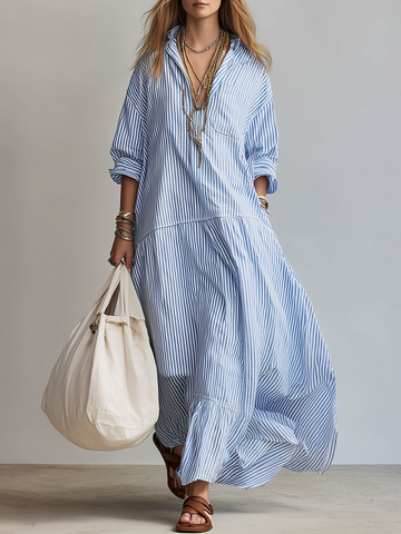 Charlotte | Women's Striped Button Front Oversized Maxi Shirt Dress