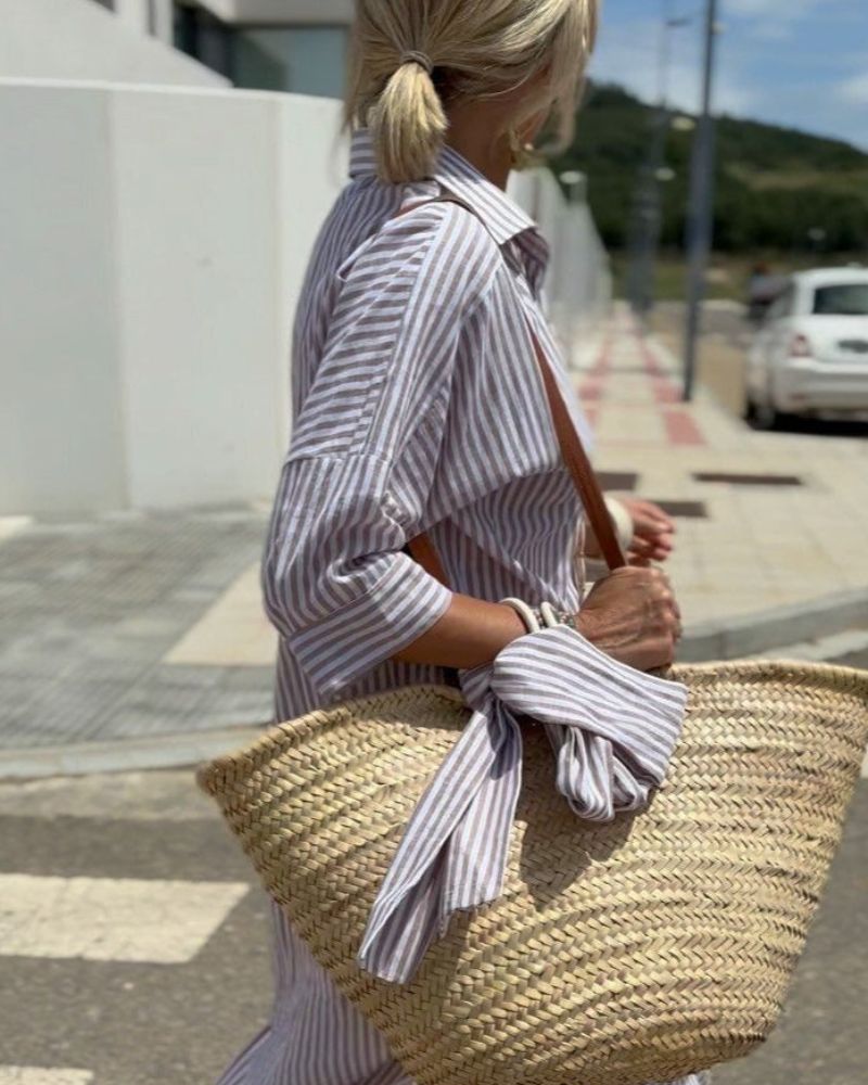 Ellison | Women's Striped Shirt Dress with Button Closure and Side Pockets