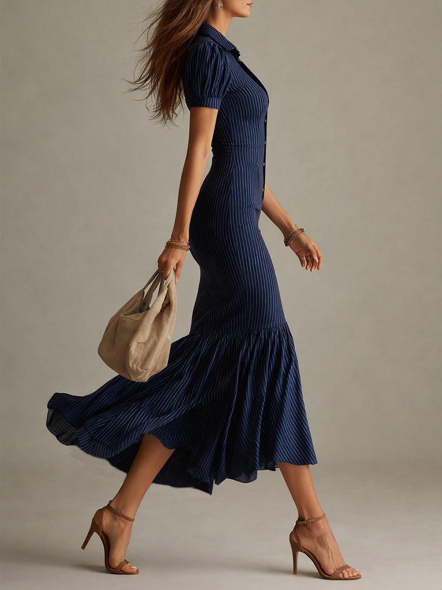 Audrey | Women's Chic Striped Slim-Fit Mermaid Maxi Dress