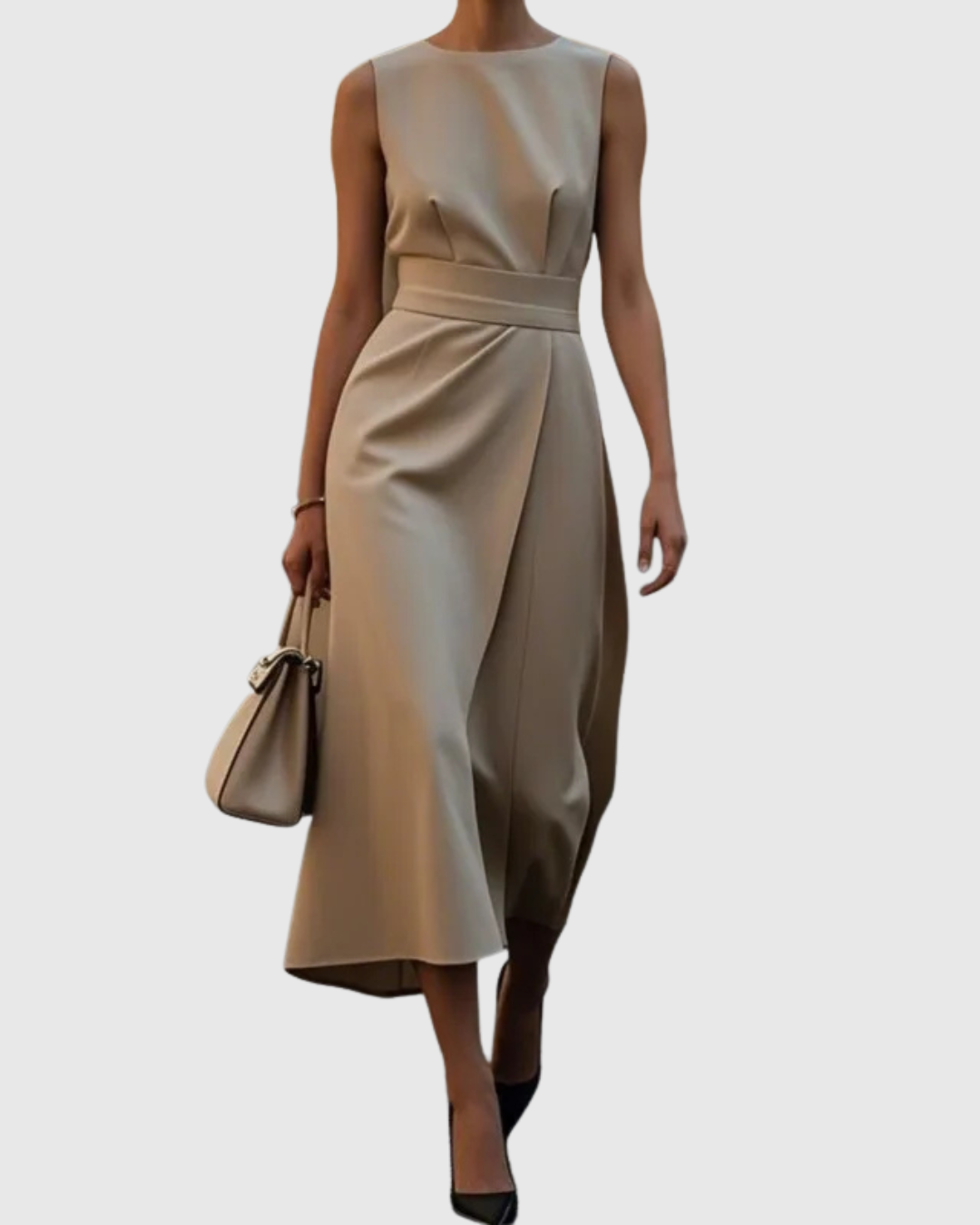 Astelle | Women's Sleeveless Midi Dress with Round Neck and Twisted Detail