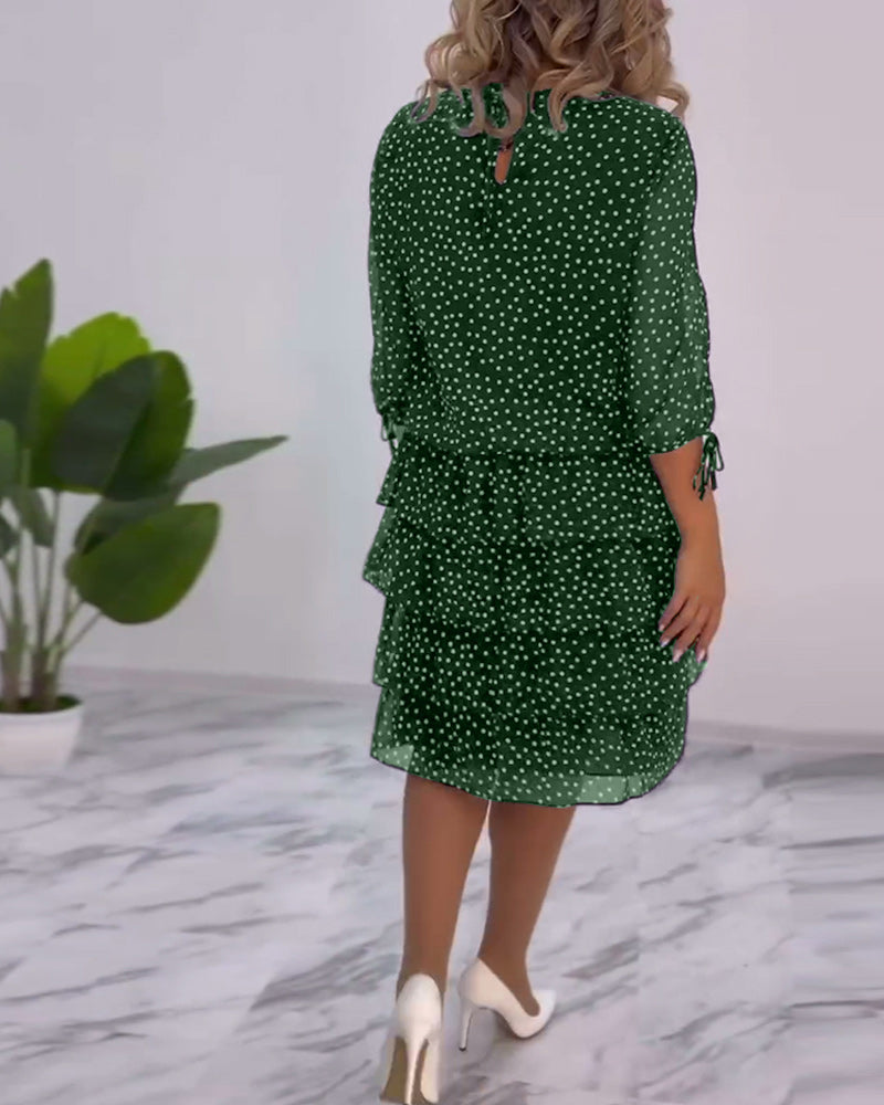 Dotty | Women's Polka Dot Tiered Midi Dress 3/4 Sleeve Chiffon