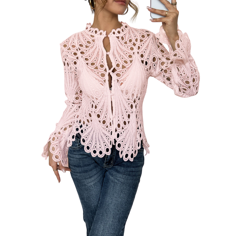 Bianca | Women's Lace Cutwork Blouse Long Sleeve Hollow Out Top