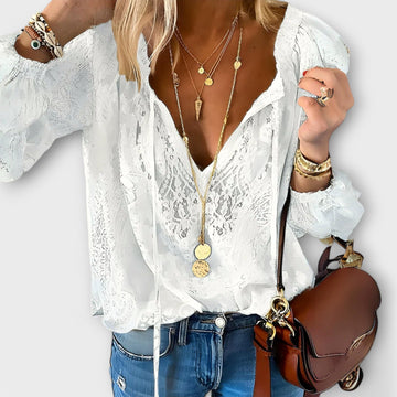 Clara | Boho Lace Blouse with V-Neck and Long Sleeves