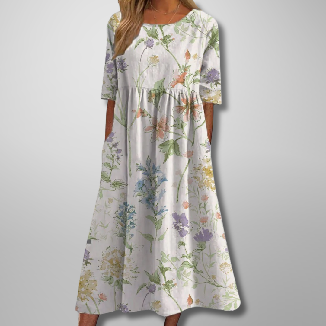 Amelia | Women's Floral Midi Dress with Relaxed Fit and Soft Fabric