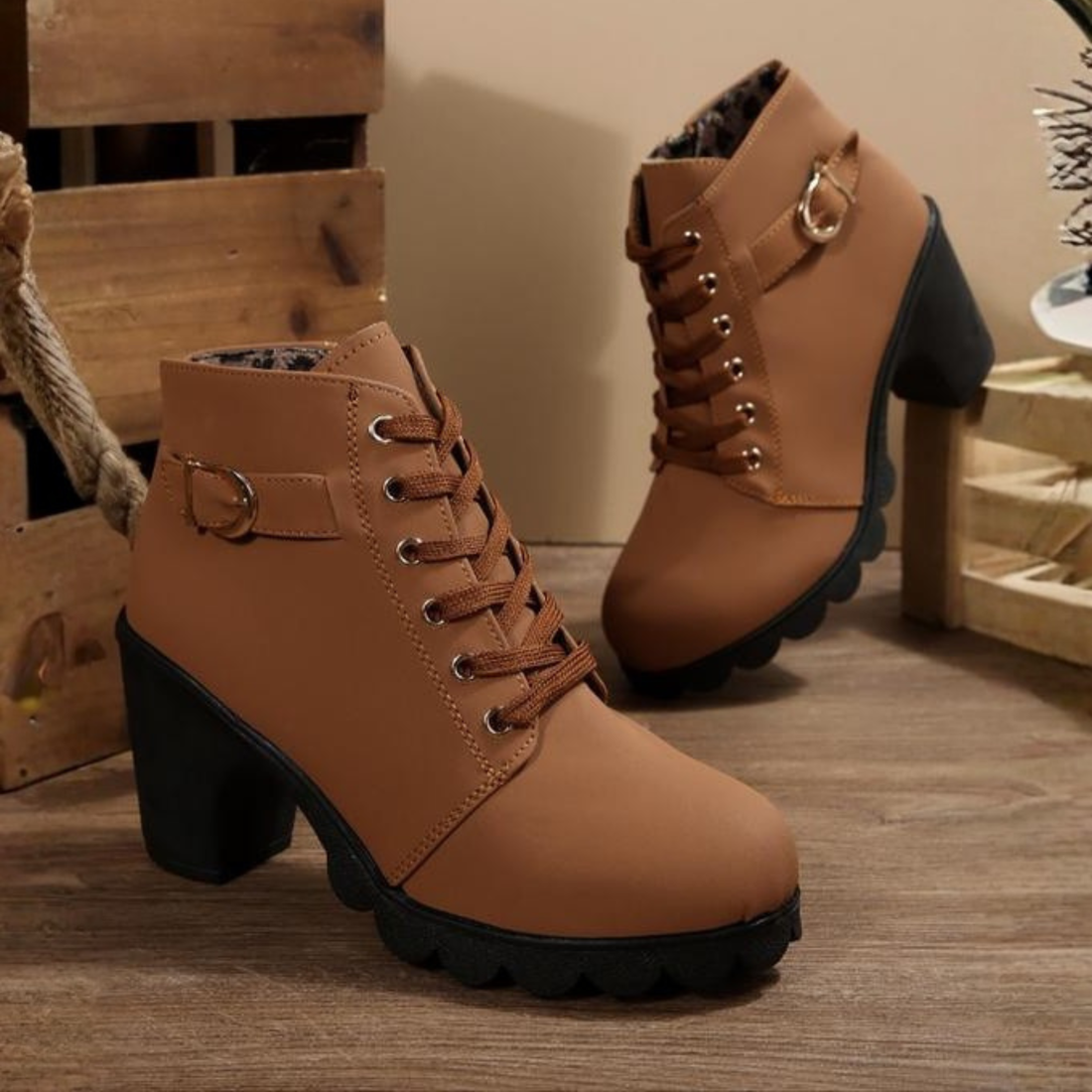 Demi | Chic Lace-Up Chunky Ankle Boots