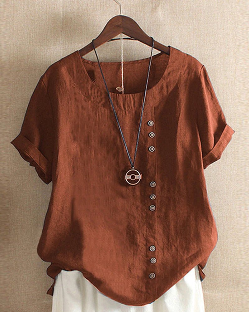 Delaney | Casual Short Sleeve Top with Button Front