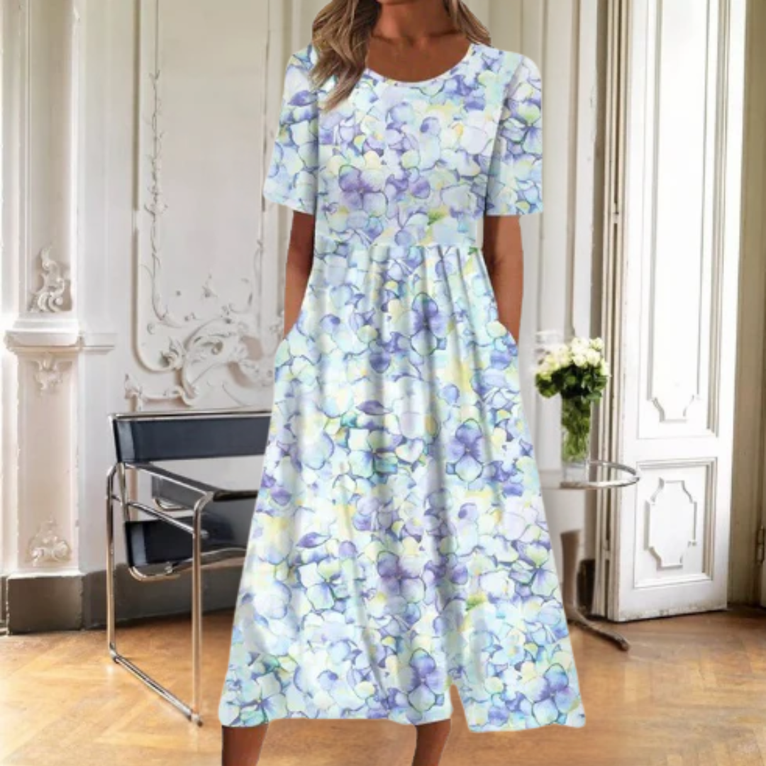 Faye | Women's Floral Dress with Short Sleeves and A-Line Silhouette
